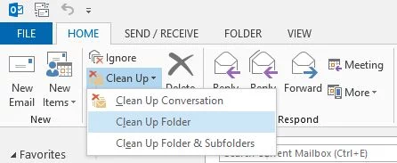 clean up folder in outlook