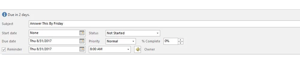 Adding due date on outlook task