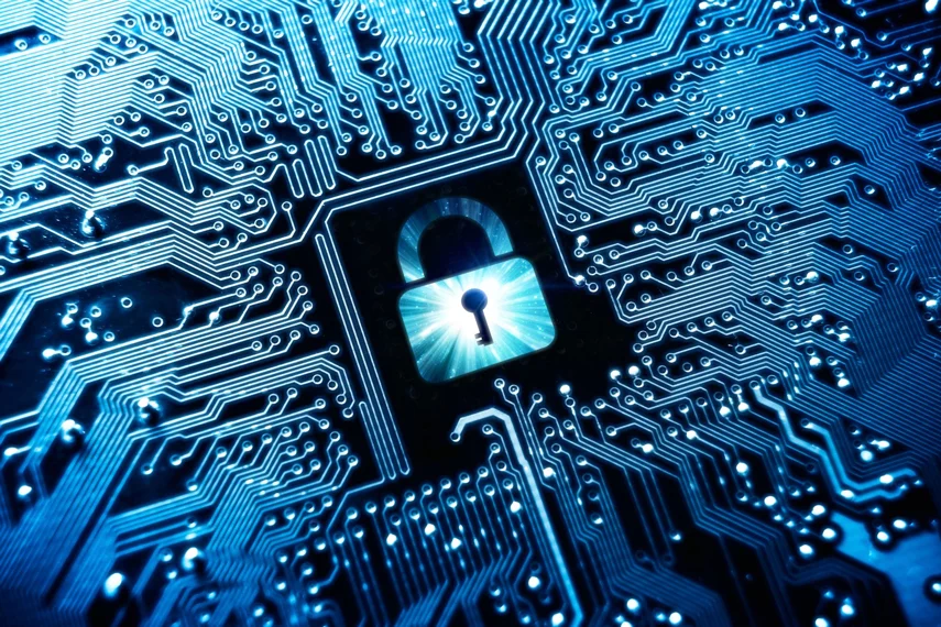 Padlock over processor, ilustration image.
