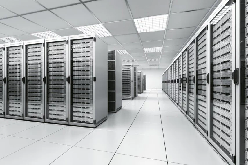 Server room, with many servers inside.