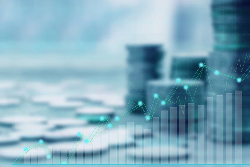 Coins in the background and financial diagram.