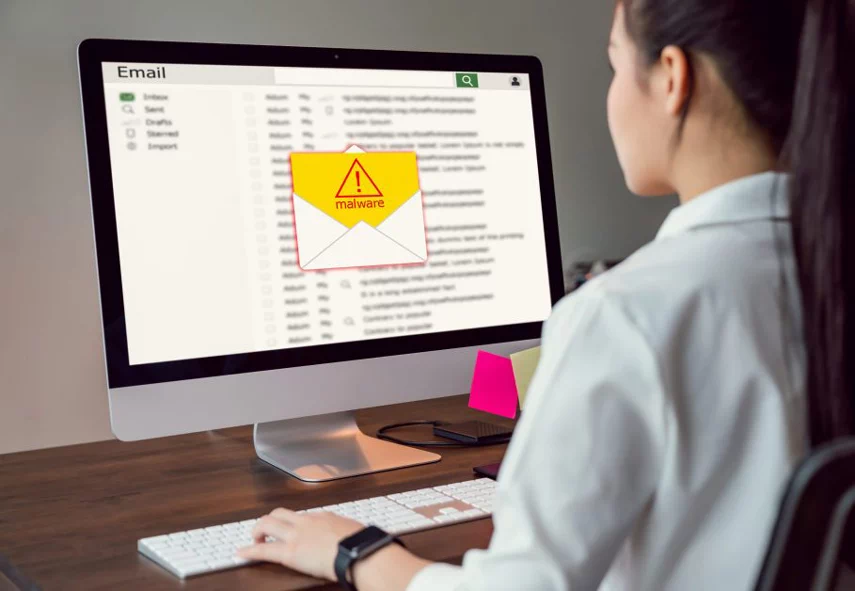 Email client with a huge malware email icon and attention.