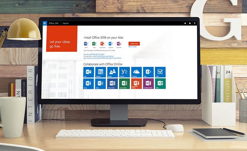 PC with open Office 365 software.